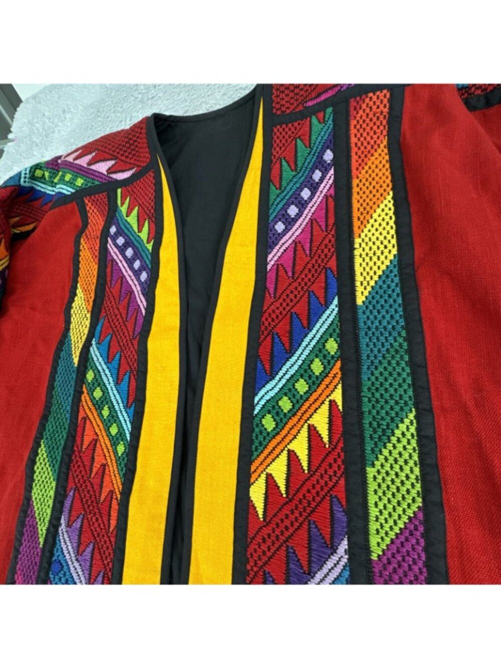 Theologos Art Kimono Shacket Vibrant Multicolored Needlepoint Design Open Front - Picture 6 of 16